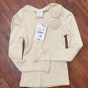 Zara Cream Long Sleeve Top with Floral Details